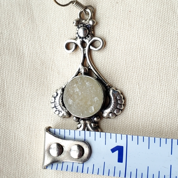 Silver white druzy earrings 925 - Picture 5 of 6